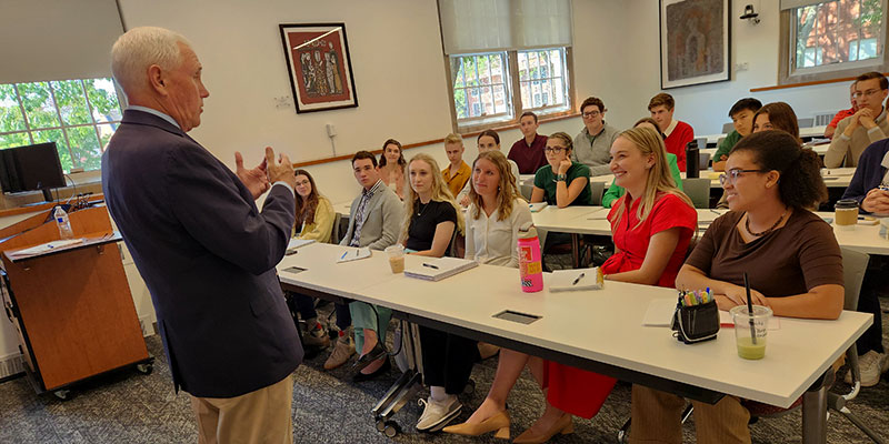 Professor Pence teaches first classes at Grove City College